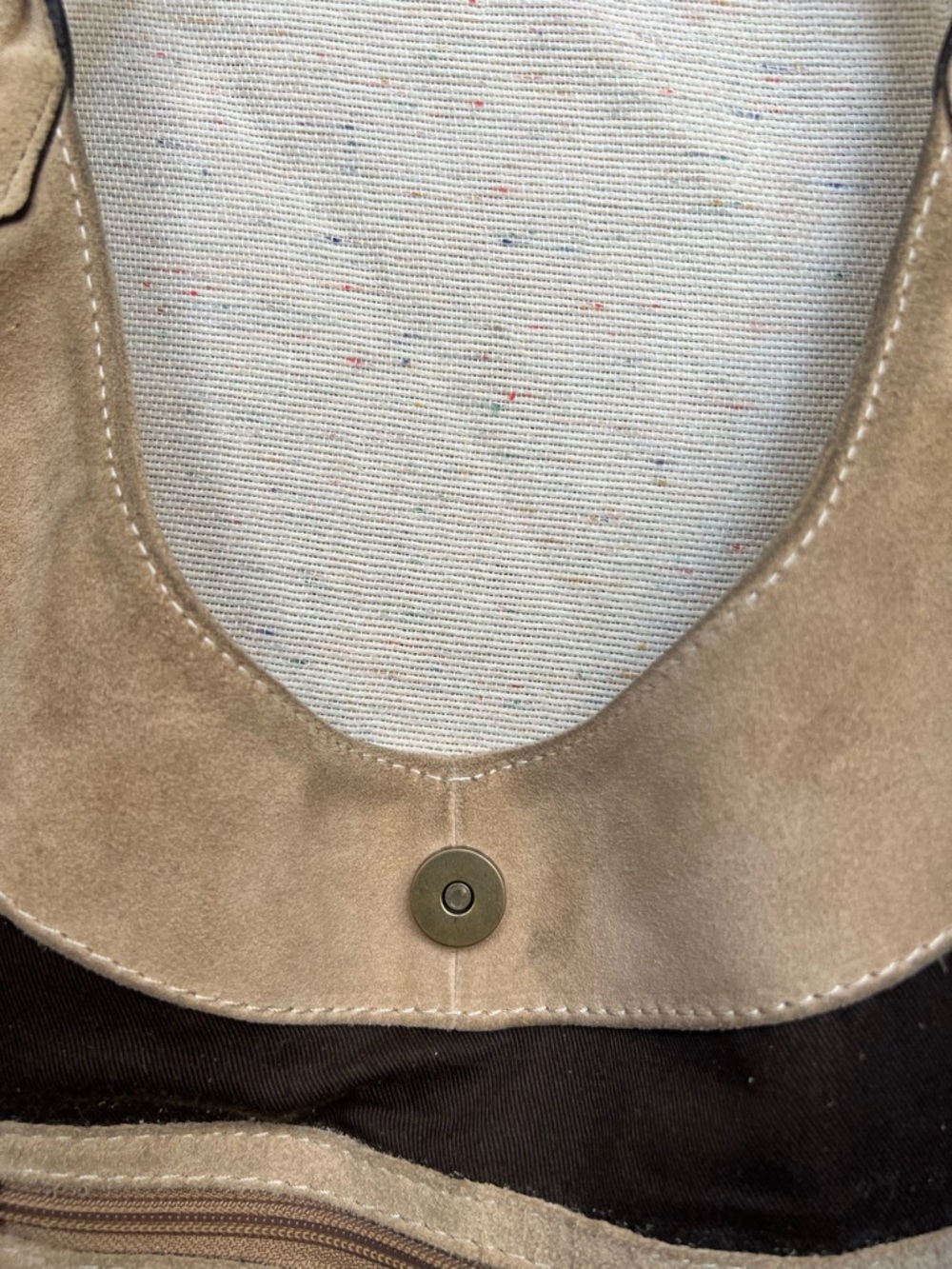 NARDELLI Neutral Suede Hobo Bag with Brown Leather Handles - Picture 6 of 16